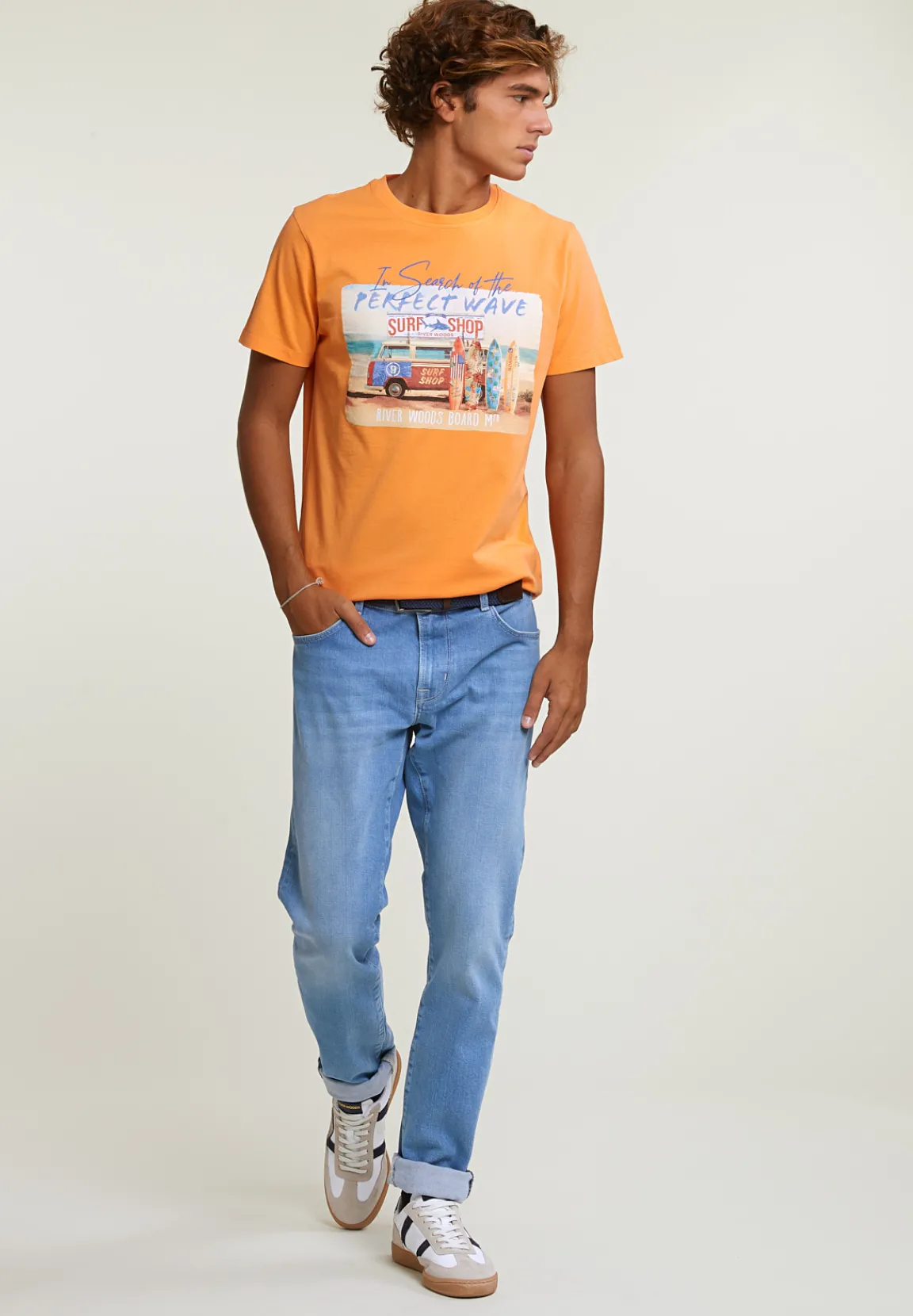 Discount River Woods Normal fit basic T-shirt korte mouwen peach -