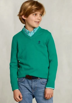 New River Woods Normal fit basic V-hals trui green twist mix -