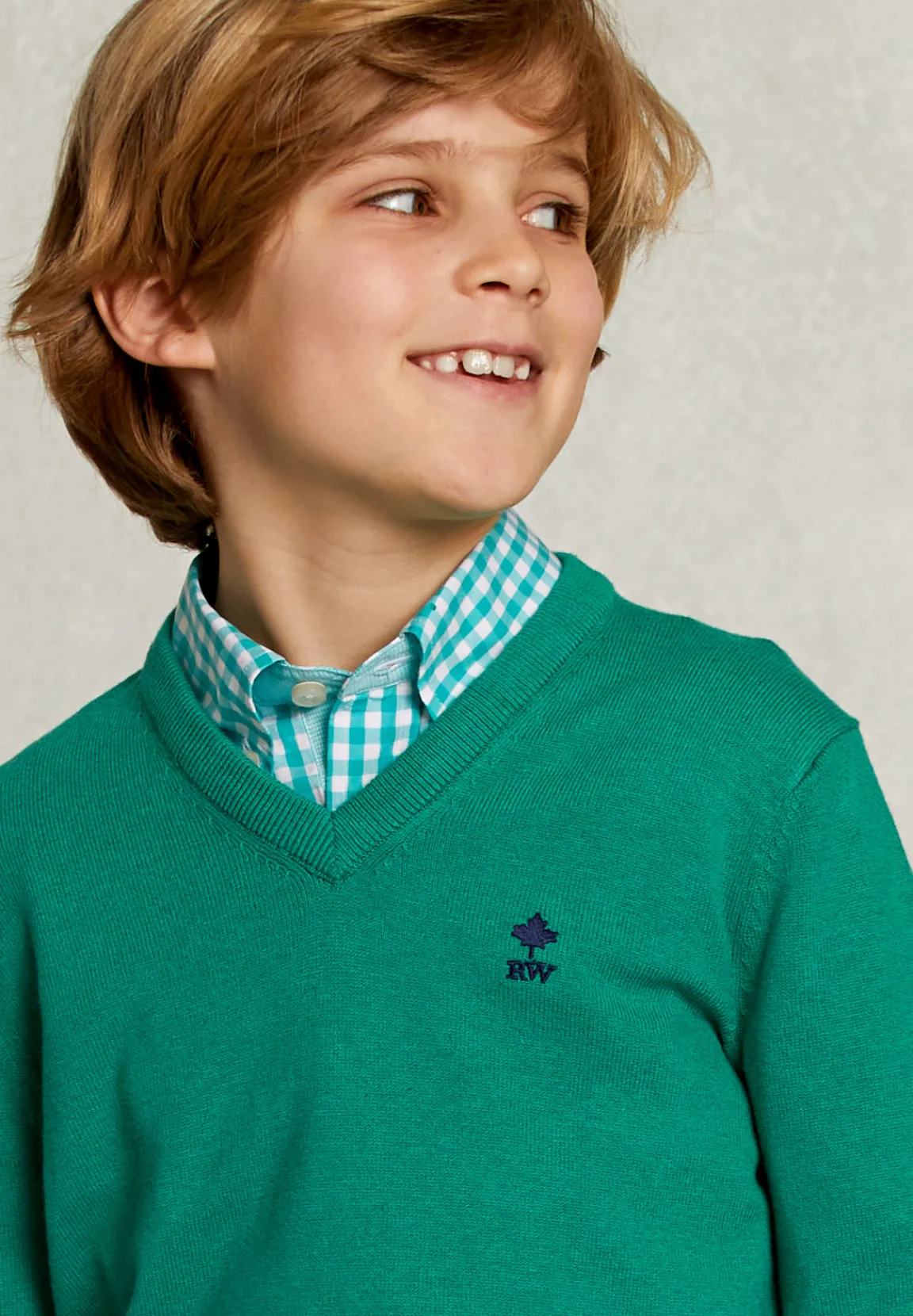 New River Woods Normal fit basic V-hals trui green twist mix -