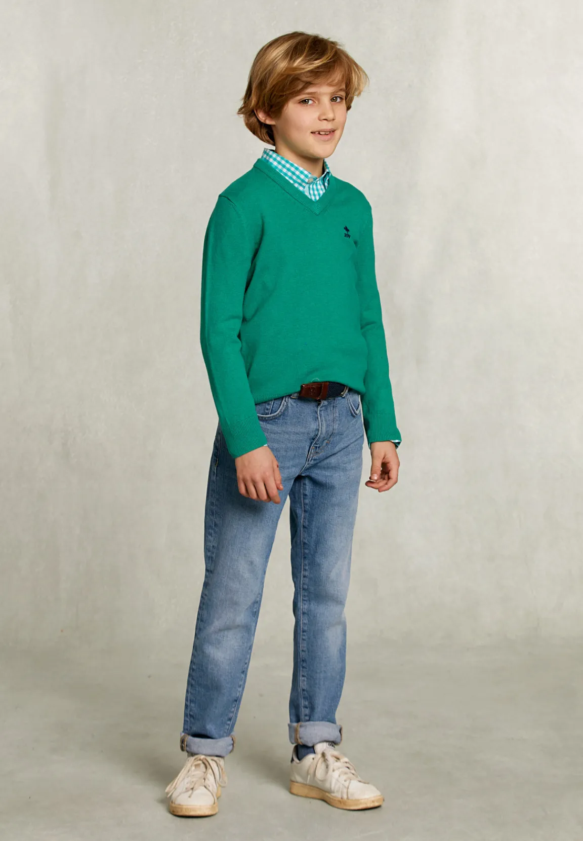 New River Woods Normal fit basic V-hals trui green twist mix -