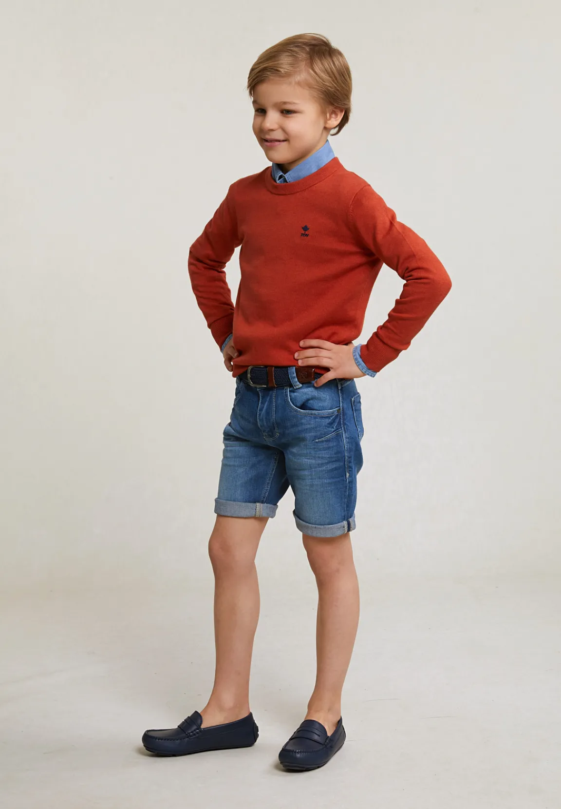 Clearance River Woods Normal fit katoen-bamboo basic trui ronde hals sunset mix -