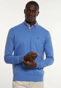 Sale River Woods Normal fit katoenen basic V-hals trui blue azure mix -