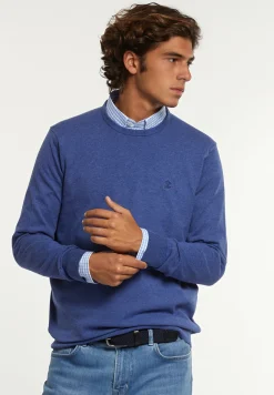 Online River Woods Normal fit katoenen basic trui ronde hals persian blue mix -