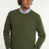 Discount River Woods Normal fit katoenen basic trui ronde hals olive mix -