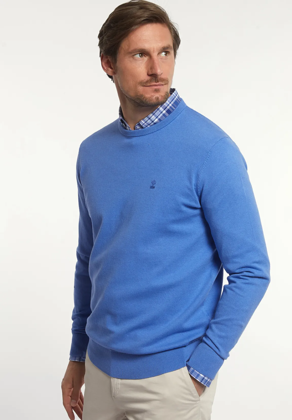 Fashion River Woods Normal fit katoenen basic trui ronde hals blue miles mix -