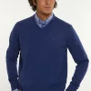 Hot River Woods Normal fit katoenen basic V-hals trui touareg blue mix -