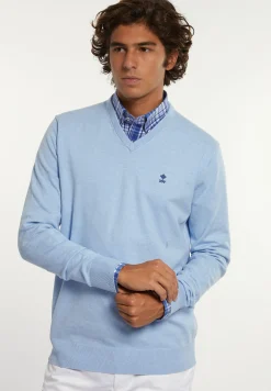 Discount River Woods Normal fit katoenen basic V-hals trui sea mix -