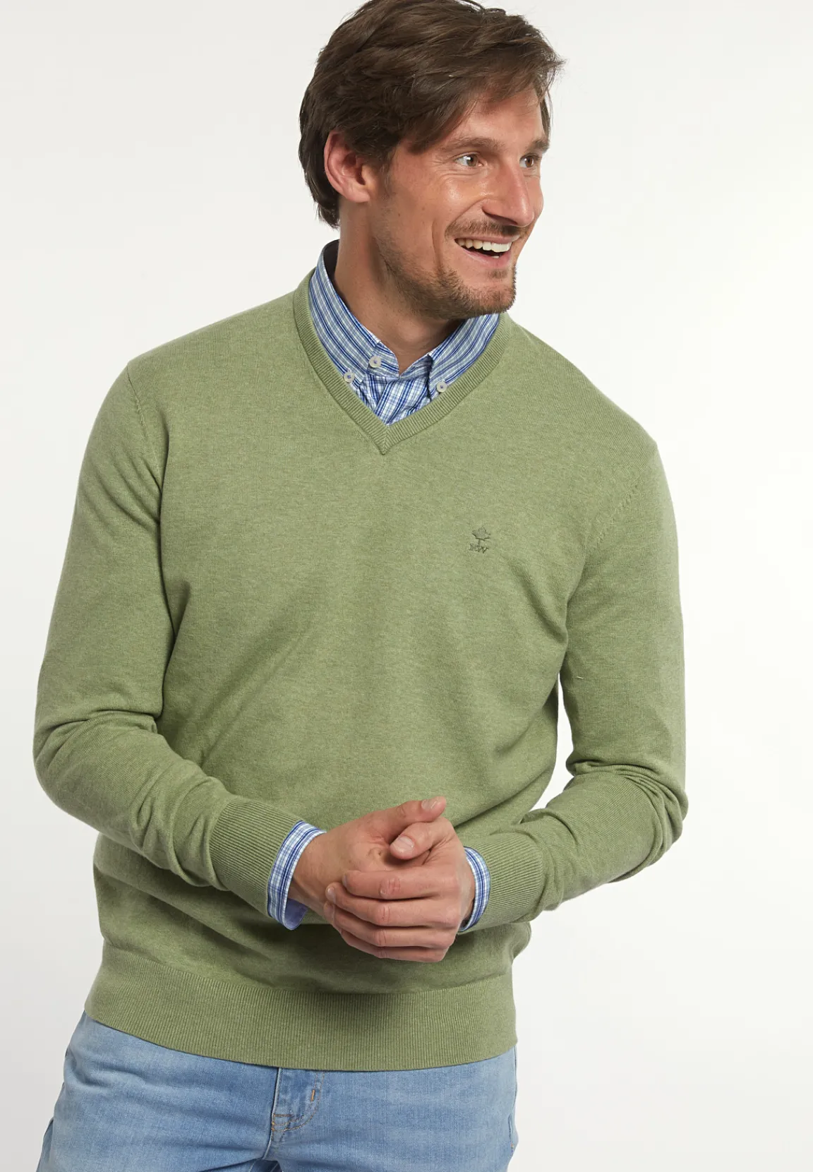 Clearance River Woods Normal fit katoenen basic V-hals trui savanna mix -