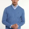 Online River Woods Normal fit katoenen basic V-hals trui paros blue mix -