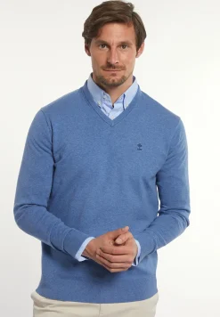 Online River Woods Normal fit katoenen basic V-hals trui paros blue mix -