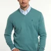 Discount River Woods Normal fit katoenen basic V-hals trui opal mix -