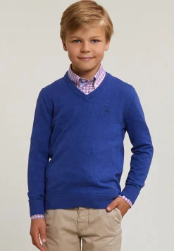 Clearance River Woods Normal fit katoenen basic V-hals trui lake mix -