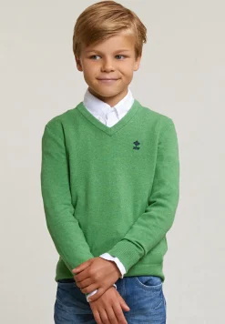 Hot River Woods Normal fit katoenen basic V-hals trui apple mix -