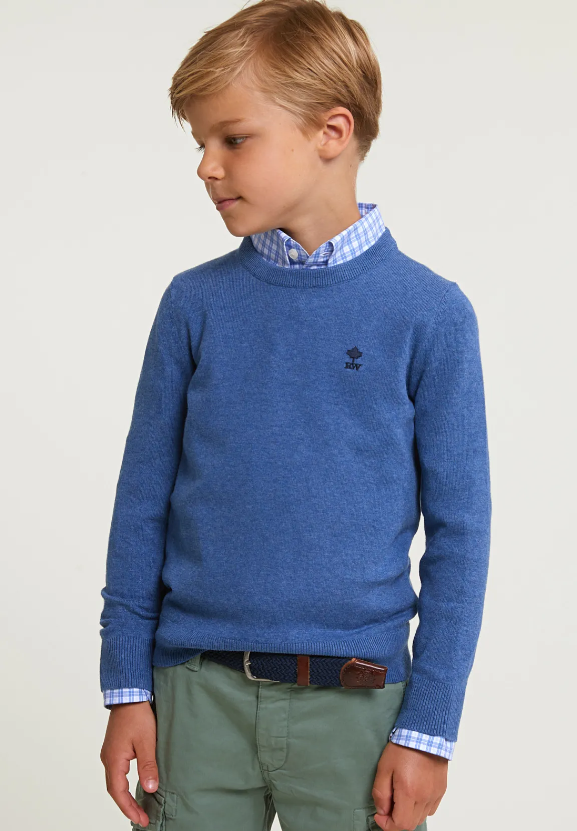 Clearance River Woods Normal fit katoenen basic trui ronde hals lake mix -