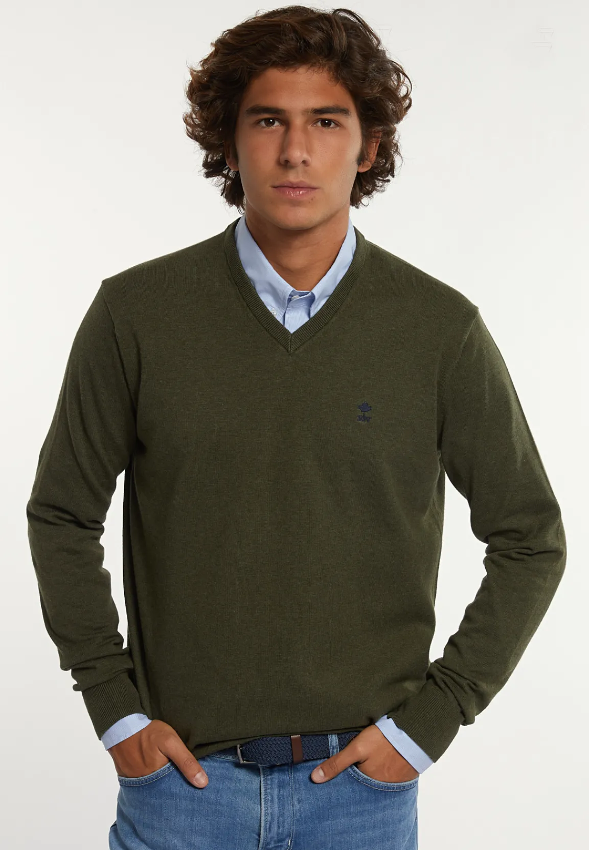 Fashion River Woods Normal fit katoenen basic V-hals trui jungle mix -