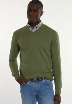 Outlet River Woods Normal fit katoenen basic V-hals trui jeep mix -