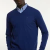 New River Woods Normal fit katoenen basic V-hals trui indigo mix -