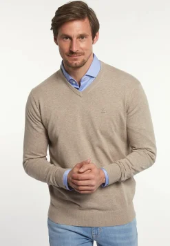 New River Woods Normal fit katoenen basic V-hals trui hazel mix -