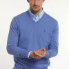 Clearance River Woods Normal fit katoenen basic V-hals trui ethnic blue mix -