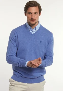 Clearance River Woods Normal fit katoenen basic V-hals trui ethnic blue mix -