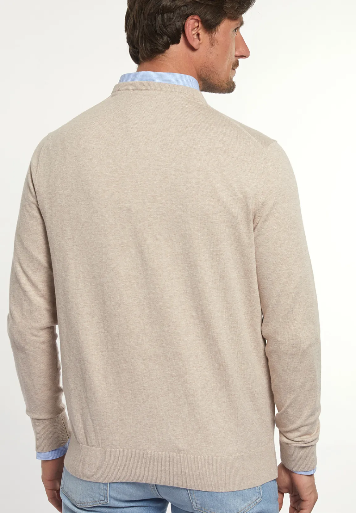 Best River Woods Normal fit katoenen basic trui ronde hals sand mix -