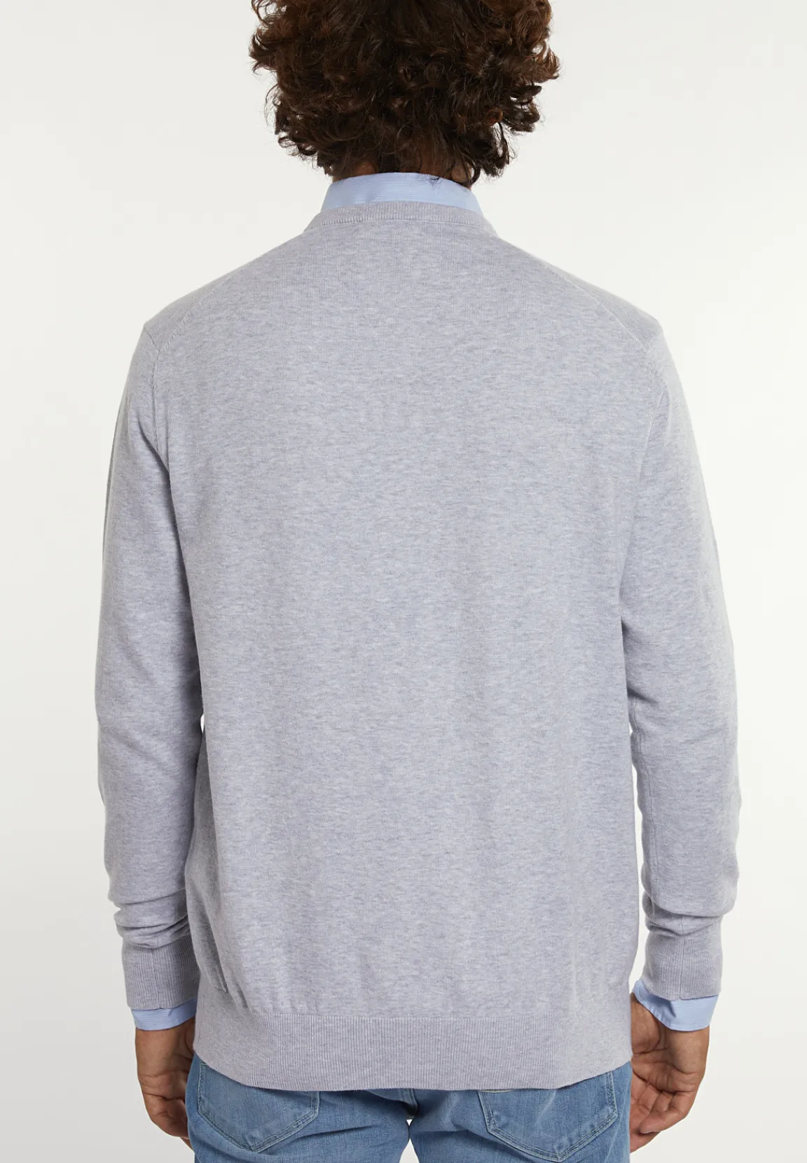 Fashion River Woods Normal fit katoenen basic V-hals trui lt grey mix -