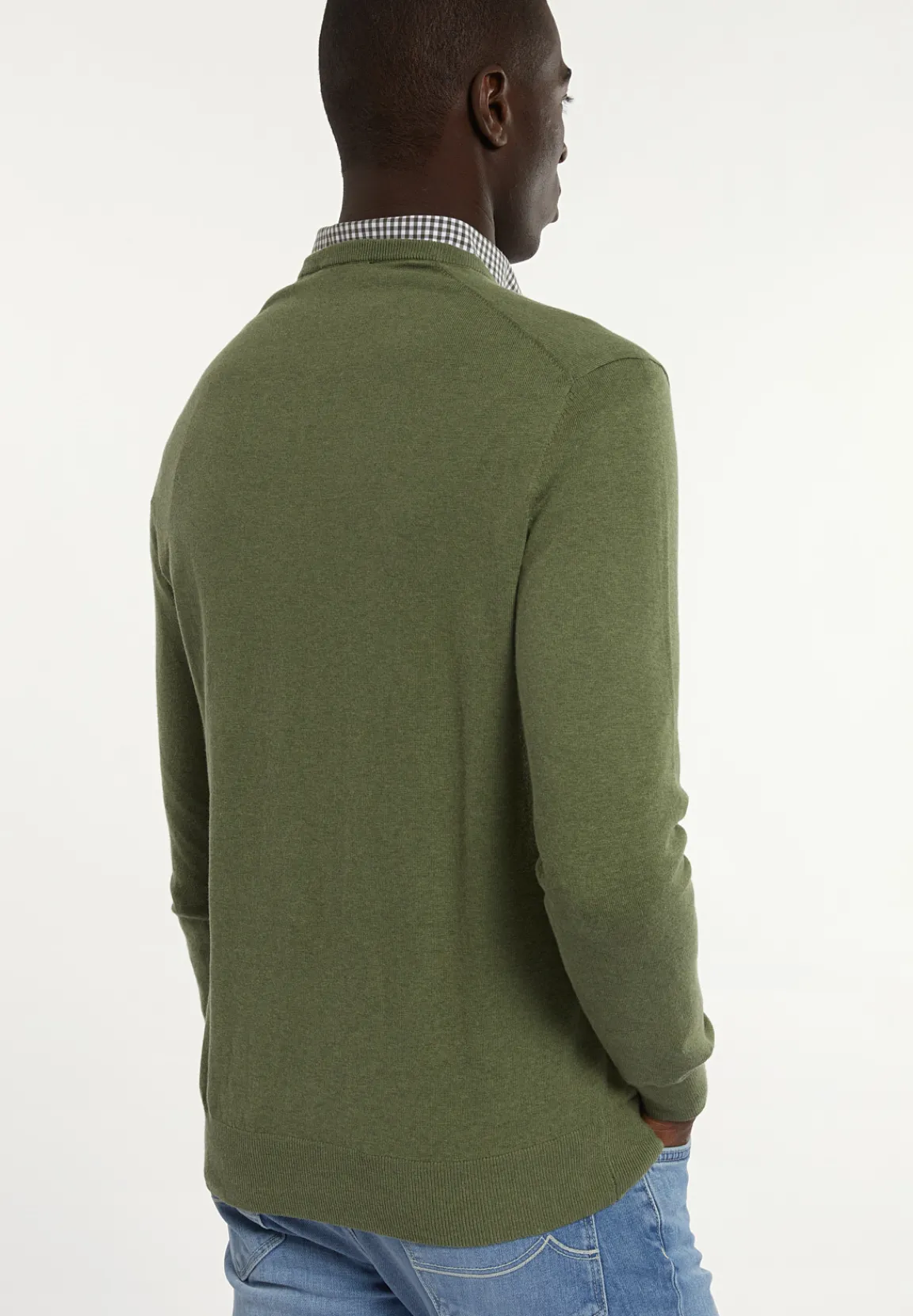 Outlet River Woods Normal fit katoenen basic V-hals trui jeep mix -