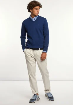 Online River Woods Normal fit katoenen basic V-hals trui night denim mix -