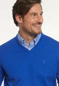 Sale River Woods Normal fit katoenen basic V-hals trui cobalt mix -