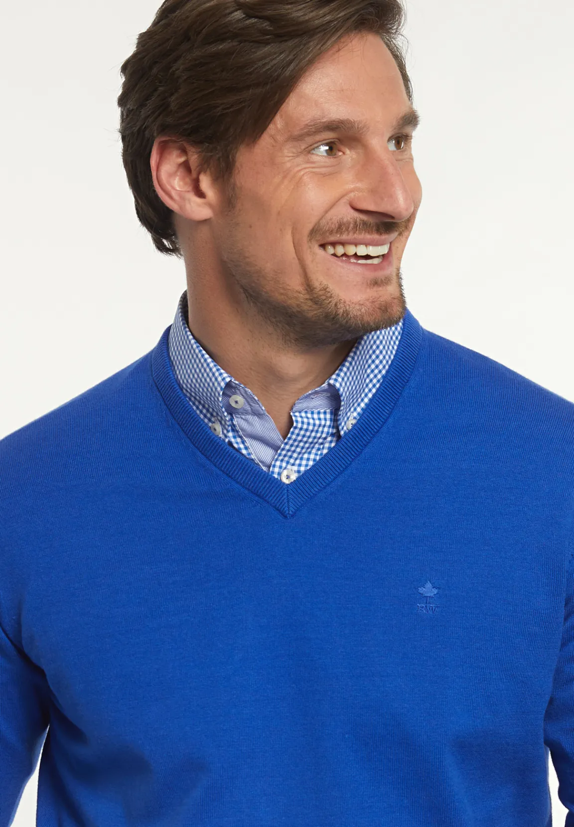 Sale River Woods Normal fit katoenen basic V-hals trui cobalt mix -