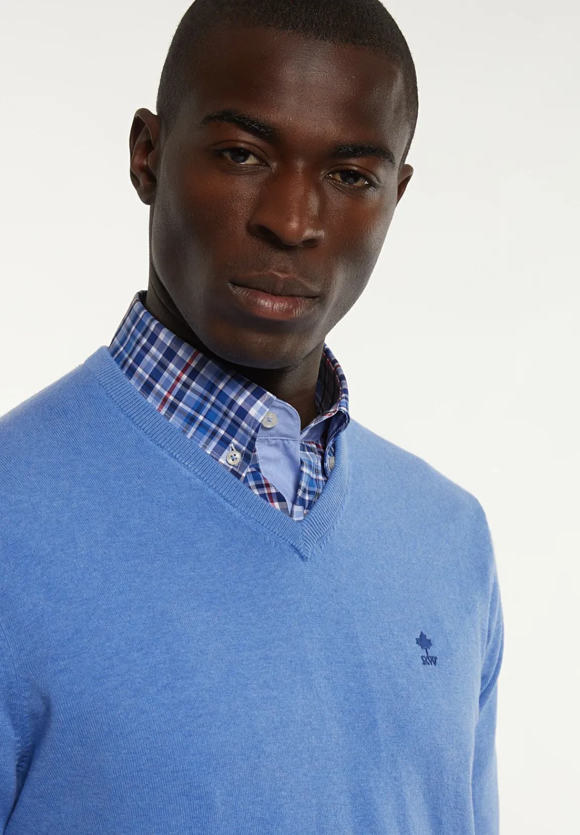 Sale River Woods Normal fit katoenen basic V-hals trui blue azure mix -