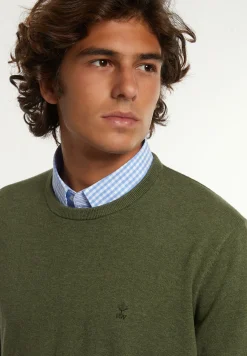 Discount River Woods Normal fit katoenen basic trui ronde hals olive mix -