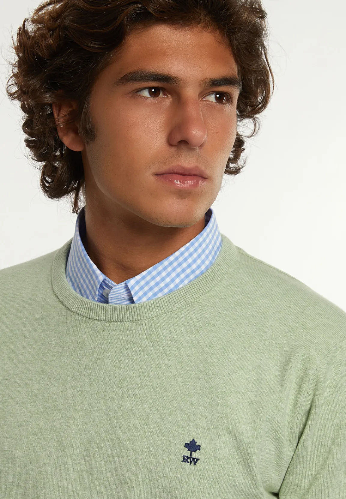 Sale River Woods Normal fit katoenen basic trui ronde hals matcha mix -