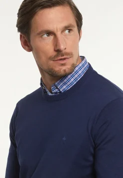 Fashion River Woods Normal fit katoenen basic trui ronde hals midnight blue -