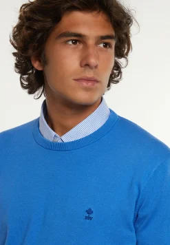 Hot River Woods Normal fit katoenen basic trui ronde hals azure -