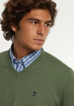 Fashion River Woods Normal fit katoenen basic V-hals trui lodge mix -