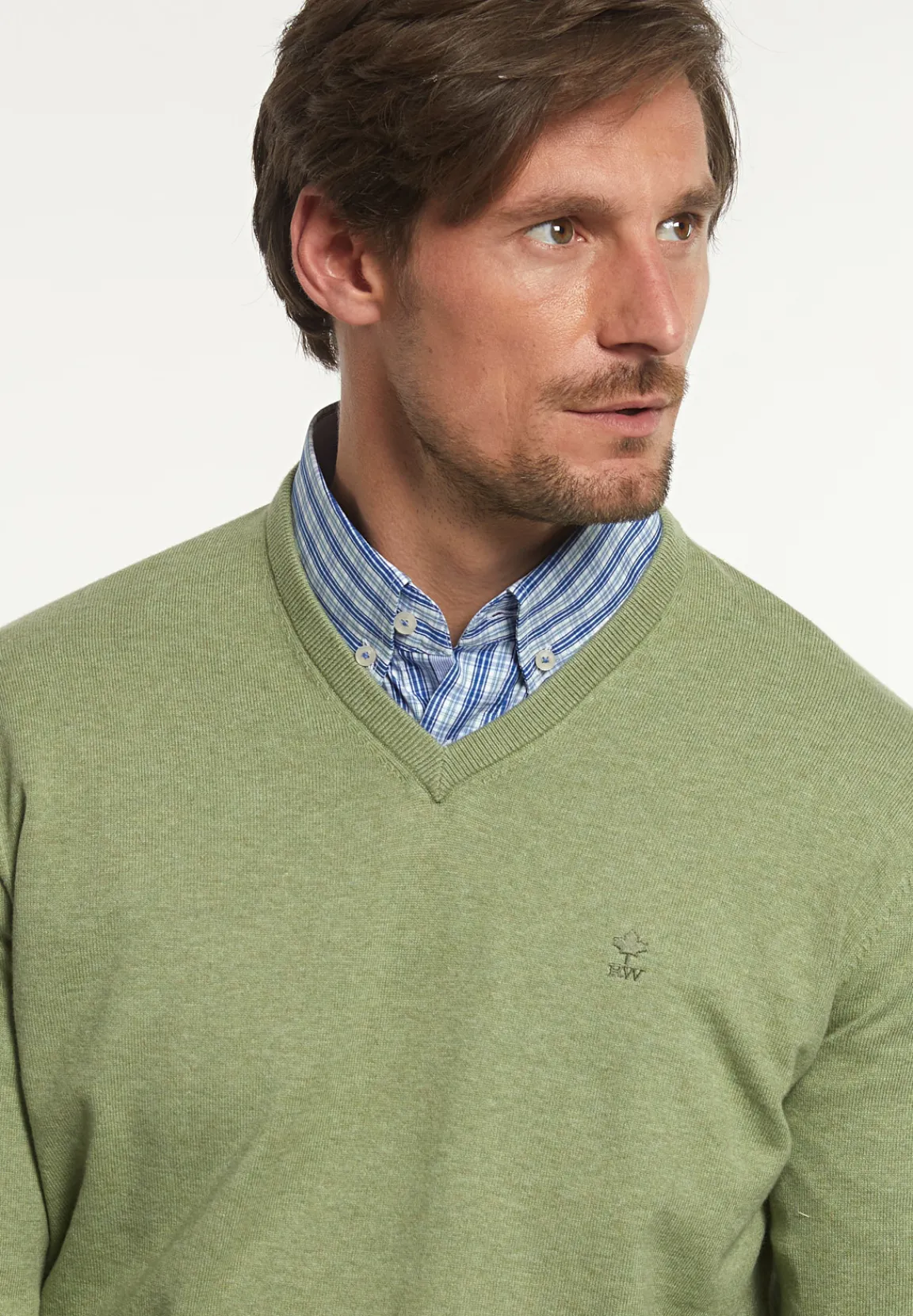 Clearance River Woods Normal fit katoenen basic V-hals trui savanna mix -