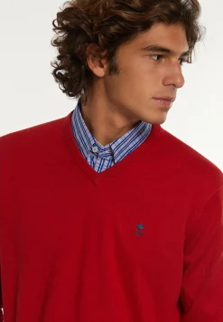 Clearance River Woods Normal fit katoenen basic V-hals trui poppy red mix -