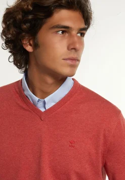 New River Woods Normal fit katoenen basic V-hals trui cherry mix -