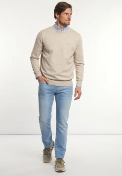 Best River Woods Normal fit katoenen basic trui ronde hals sand mix -