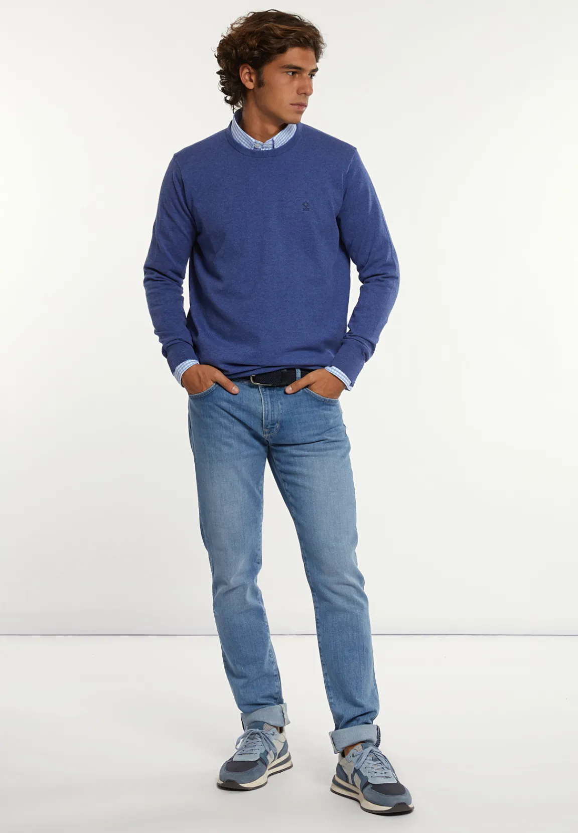 Online River Woods Normal fit katoenen basic trui ronde hals persian blue mix -