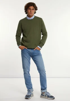 Discount River Woods Normal fit katoenen basic trui ronde hals olive mix -