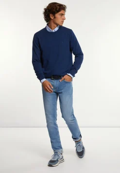 Fashion River Woods Normal fit katoenen basic trui ronde hals night denim mix -