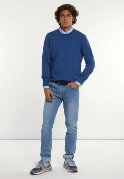 Fashion River Woods Normal fit katoenen basic trui ronde hals denim mix -