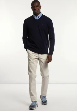 Clearance River Woods Normal fit katoenen basic V-hals trui navy -