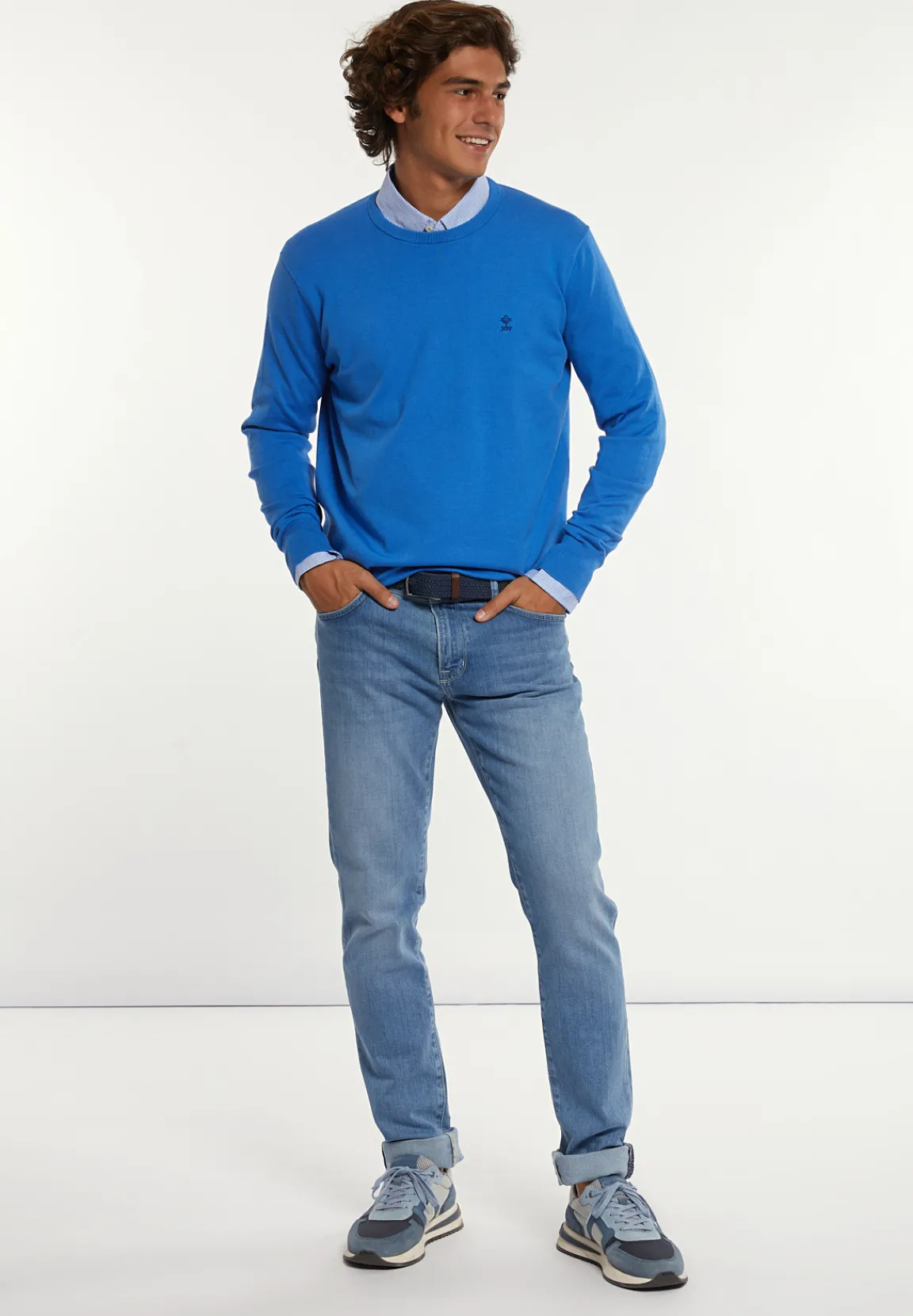 Hot River Woods Normal fit katoenen basic trui ronde hals azure -