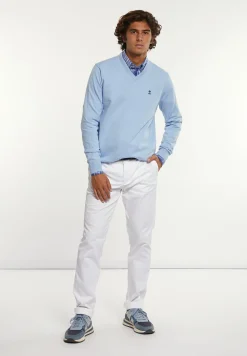Discount River Woods Normal fit katoenen basic V-hals trui sea mix -