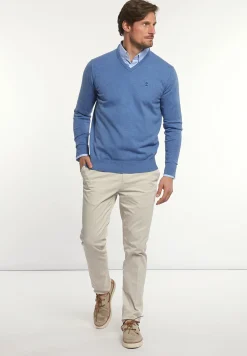 Online River Woods Normal fit katoenen basic V-hals trui paros blue mix -