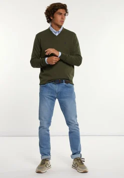 Fashion River Woods Normal fit katoenen basic V-hals trui jungle mix -