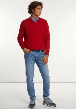 Clearance River Woods Normal fit katoenen basic V-hals trui poppy red mix -